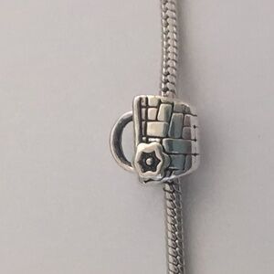 Silver Picnic Basket with Flower / Purse Charm for Pandora Style‎ Bracelet